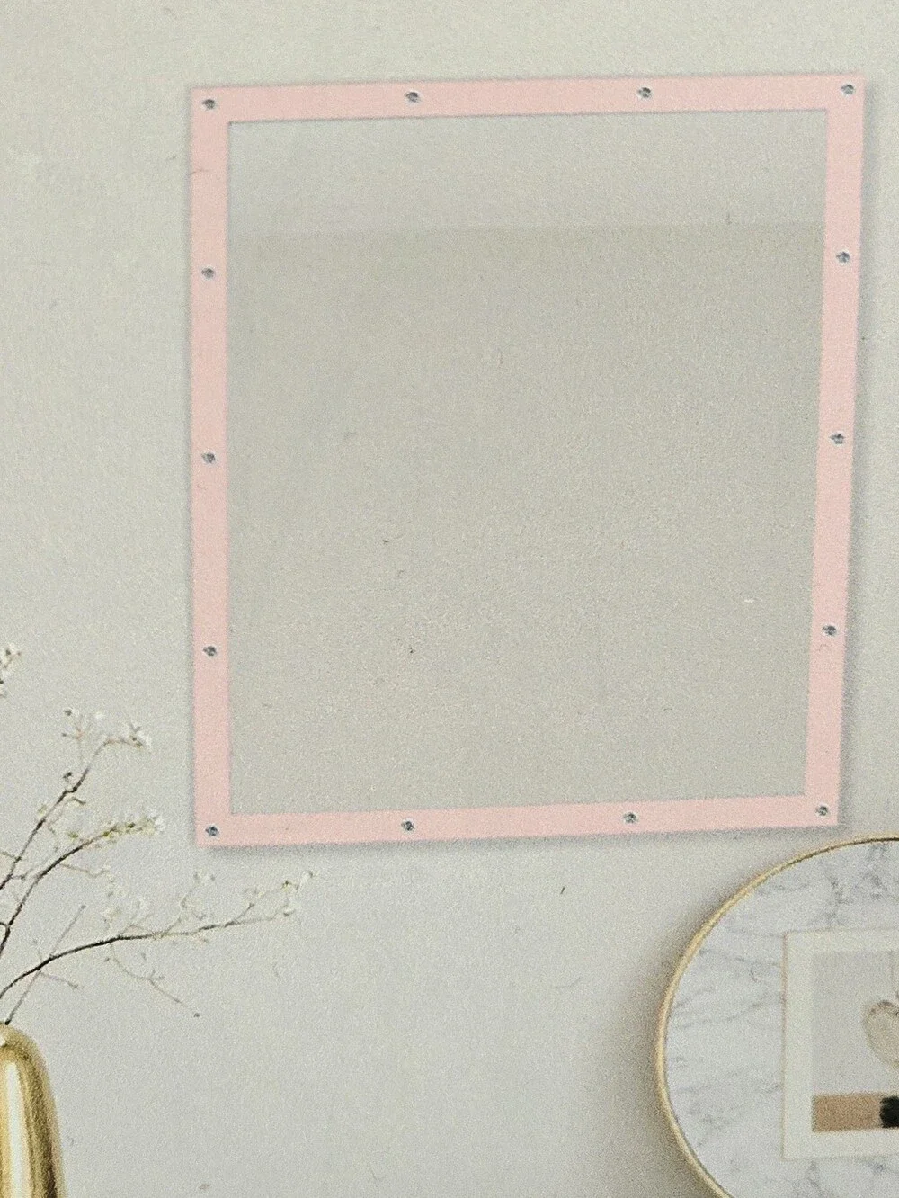 Bebe Crystal Embellished Decorative Wall Frame Mirror- Pink